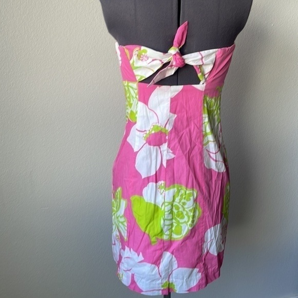 Lilly Pulitzer dress strapless size 2 pink green white floral tie back - Picture 5 of 12